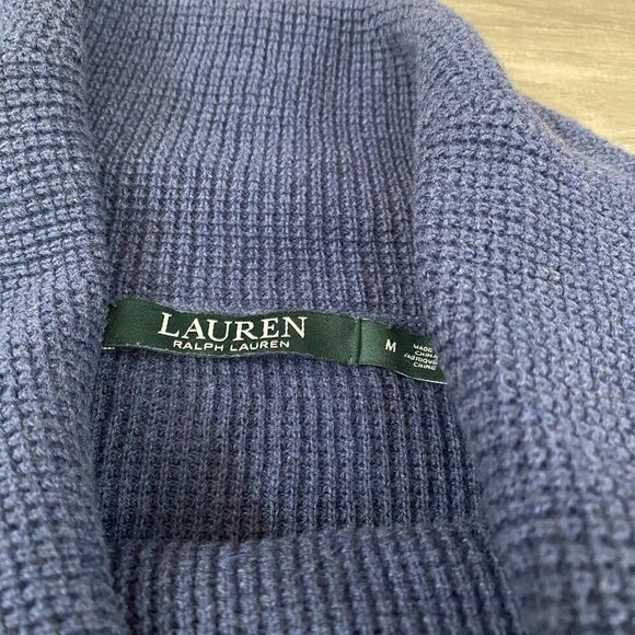 Lauren Ralph Lauren Waffle Knit Blue Hooded Pullover Sweater Essential Size M - Picture 2 of 4